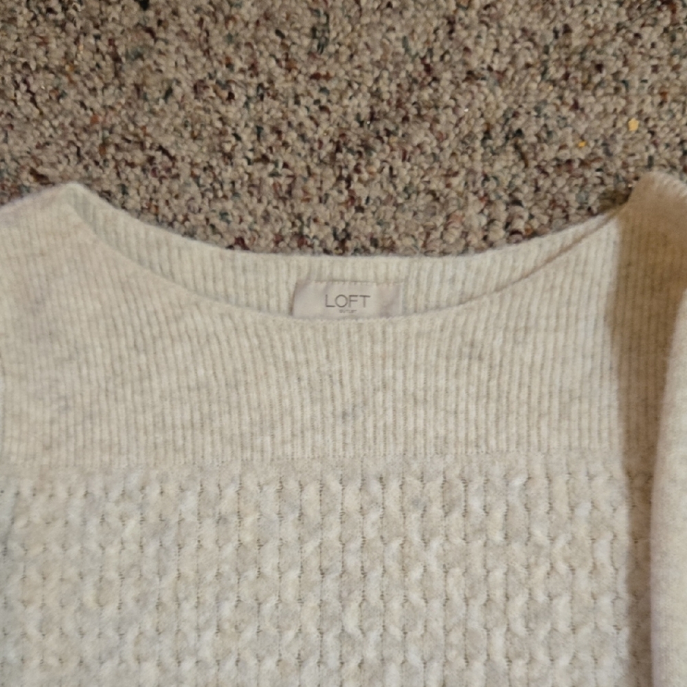 LOFT Textured Cream Crew Neck Sweater